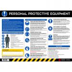 This photograph features a Spectrum Industrial Health and Safety Signs safety poster showcasing personal protective equipment. The poster is made of PVC and has the product code 16222. The poster highlights the importance of workplace safety and displays vivid images of various safety gear such as hard hats, gloves, and protective eyewear. The poster also includes clear and concise text informing viewers about the necessary safety precautions to take while on the job. Overall, the poster is visually appealing and serves as a reminder to prioritize safety at work.