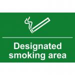 The image shows a Spectrum Industrial No Smoking Sign, with a designated smoking area and made of 1.2mm recyclable PP. It measures 300 x 200mm and is marked with the number 1632. The sign has a clean and modern design, featuring bold lettering and a universally recognized no smoking symbol. The material is durable and environmentally friendly, making it a practical choice for any designated smoking area.