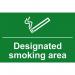 The image shows a Spectrum Industrial No Smoking Sign, with a designated smoking area and made of 1.2mm recyclable PP. It measures 300 x 200mm and is marked with the number 1632. The sign has a clean and modern design, featuring bold lettering and a universally recognized no smoking symbol. The material is durable and environmentally friendly, making it a practical choice for any designated smoking area.