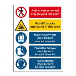 This photo shows a Spectrum Industrial Safety Signs warehouse composite sign, style 1. Made of 1.2mm recyclable PP material, it measures 300 x 400mm. The sign has a professional and sturdy look with bold text and graphics, perfect for use in any warehouse setting.