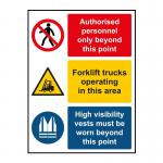 The photograph features a vibrant, colorful Spectrum Industrial Safety Signs warehouse composite sign with a sleek Style 2 design. Made from durable 1.2mm recyclable PP material, the sign measures 300 x 400mm. Its bold lettering and clear graphics make it easy to read and understand.