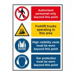 The image shows a Spectrum Industrial Safety Signs warehouse composite sign, with a sturdy 1.2mm PP material that is recyclable. The sign measures 300 x 400mm and features a bold and eye-catching design. The bright colors and clear lettering make this sign easy to read and perfect for displaying important information.