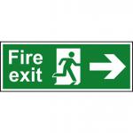 Self adhesive semi-rigid PVC Fire Exit Sign. Running man and arrow right (400x150mm). Easy to fix; peel off the backing; apply to a clean dry surface.