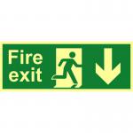 Fire Exit (Man Arrow Down) Sign, Flexible Photoluminescent Vinyl (400mm x 150mm) 17080
