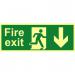 Fire Exit Sign with running man and arrow down (400 x 150mm). Made from flexible photoluminescent board (PHS).  17080