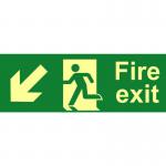 Fire Exit (Man Arrow DownLeft) Sign, Flexible Photoluminescent Vinyl (400mm x 150mm) 17081