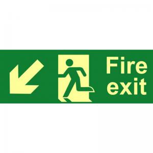 Fire Exit Man Arrow DownLeft Sign, Flexible Photoluminescent Vinyl