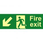 Fire Exit Sign with running man and arrow down left (400 x 150mm). Made from flexible photoluminescent board (PHS).  17081