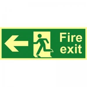 Fire Exit Man Arrow Left Sign, Flexible Photoluminescent Vinyl 400mm x