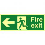 Fire Exit Sign with running man and arrow left (400 x 150mm). Made from flexible photoluminescent board (PHS).  17082