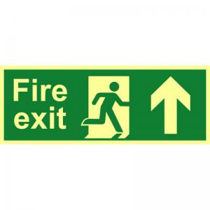 Fire Exit Man Arrow Up Sign, Flexible Photoluminescent Vinyl 400mm x