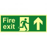 Fire Exit Sign with running man and arrow up (400 x 150mm). Made from flexible photoluminescent board (PHS). 