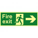 Fire Exit Sign with running man and arrow right (400 x 150mm). Made from flexible photoluminescent board (PHS).  17086