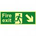The Spectrum Industrial Fire Safety Signs Fire Exit (Man Arrow DownRight) Sign features a flexible and photoluminescent vinyl material, measuring 400mm x 150mm. The sign depicts a figure running towards the right, with a downward pointing arrow indicating the direction of the fire exit. The vibrant colors and clear font make this sign highly visible and easy to understand in case of an emergency.