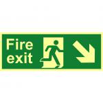 Fire Exit Sign with running man and arrow down right (400 x 150mm). Made from flexible photoluminescent board (PHS). 