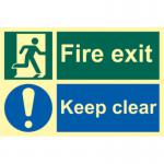 Fire Exit Keep Clear&rsquo; Sign; Flexible Photoluminescent Vinyl (300mm x 200mm)
