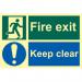 Fire Exit Keep Clear’ Sign; Flexible Photoluminescent Vinyl (300mm x 200mm) 17097