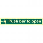 Push Bar To Open&rsquo; Sign; Flexible Photoluminescent Vinyl (300mm x 100mm)