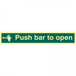 Push Bar To Open Sign, Flexible Photoluminescent Vinyl 450mm x 75mm