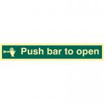 Push Bar To Open&rsquo; Sign; Flexible Photoluminescent Vinyl (450mm x 100mm)