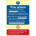 This photo features a Spectrum Industrial Fire Safety Sign. It is a Fire Action Procedure Sign made of Flexible Photoluminescent Vinyl. The sign measures 200mm x 300mm and has a product code of 3 17144.