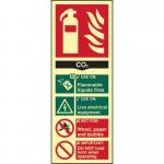 Fire Extinguisher CO2&rsquo; Sign; Flexible Photoluminescent Vinyl (82mm x 202mm)