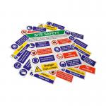 The photo features a customizable Spectrum Industrial Safety Signs composite sign, with a rigid 1mm PVC board and non-adhesive backing. The sign measures 650mm x 650mm and is designed for use in site safety applications. It displays clear, bold safety symbols and text on a white background.