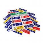 This picture features a Spectrum Industrial Safety Signs Build Your Own Composite Sign Kit - RPVC measuring 650 x 650mm. Included in the kit are 12 signs, all in the Irish version. The kit, labeled 17332-EIRE, allows you to customize your own safety signs for industrial use.