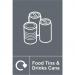 The picture depicts a vibrant spectrum of colors with industrial waste disposal signs, food tins, and drinks cans displayed on a recycling sign. The self-adhesive vinyl material measures 150mm x 200mm and is numbered as 18108.