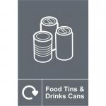 Food Tins & Drinks Cans Recycling&rsquo; Sign; Rigid 1mm PVC Board (150mm x 200mm)
