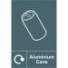 The picture shows a Spectrum Industrial Waste Disposal Sign featuring an Aluminum Cans Recycling design. The sign is made of self-adhesive vinyl and measures 150mm x 200mm.