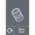 Steel Cans Recycling Sign (150 x 200mm). Manufactured from strong rigid PVC and is non-adhesive; 0.8mm thick.