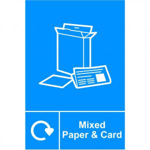 Mixed Paper & Card Recycling Sign, Self-Adhesive Vinyl 150mm x