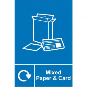 Mixed Paper & Card Recycling Sign, Self-Adhesive Vinyl 200mm x