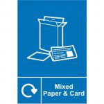 This photo shows a Spectrum Industrial Waste Disposal sign for recycling mixed paper and card. The sign is made of 1.2mm recyclable PP and measures 200 x 300mm.