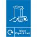 Mixed Paper & Card Recycling’ Sign; Rigid 1mm PVC Board (200mm x 300mm) 18139