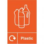 The image shows a collection of industrial waste disposal signs for recycling. The signs feature the word Plastic and are made of a 1.2mm thick, recyclable PP material. Each sign measures 150 x 200mm and is labeled with the code 18157.