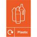 This photo shows a white plastic recycling sign with bold lettering reading Spectrum Industrial Waste Disposal Signs, with self-adhesive vinyl backing and measuring 200mm by 300mm. The sign is designed for easy placement in industrial settings to promote proper waste disposal practices.
