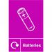 The picture shows a sign with Industrial Waste Disposal - Batteries Recycling written in bold letters, against a solid yellow background. The sign is self-adhesive and measures 150mm by 200mm.
