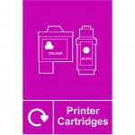 Self-adhesive vinyl Printer Cartridges Recycling Sign (150 x 200mm). Easy to use; simply peel off the backing and apply to a clean dry surface.