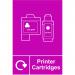 Self-adhesive vinyl Printer Cartridges Recycling Sign (150 x 200mm). Easy to use; simply peel off the backing and apply to a clean dry surface. 18168