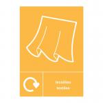 This image of Spectrum Industrial Waste Disposal Signs Recycling Welsh English depicts a colorful sign with the words Textiles - ACP in Welsh and English. The sign measures 297 x 420mm and is designed for recycling purposes.