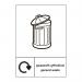 The photograph shows two industrial waste disposal signs in different languages, Welsh and English, with the words General waste and SAV written on them. The signs are 210 x 297mm in size and have a product code of 18199.