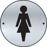 Ladies Graphic Door Disc made from 1.5mm thick satin anodised aluminium (SAA) (75mm diameter). Complete with screws.