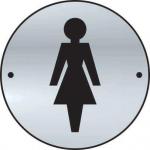 Ladies Sign made from stainless steel effect laminate (SSS) (75mm diameter). Complete with screws.