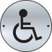 This photograph shows a pair of satin anodised aluminium washroom signs with a disabled graphic door disc. The signs have a diameter of 75mm and feature the universal symbol for accessibility. These signs are perfect for any industrial or commercial washroom.