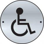 Disabled Sign made from stainless steel effect laminate (SSS) (75mm diameter). Complete with screws.
