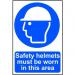 Self adhesive semi-rigid PVC Safety Helmets Must Be Worn In This Area Sign (400 x 600mm). Easy to fix; peel off the backing and apply. 4000