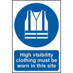 A rectangular sign made of 1.2mm thick yellow polypropylene, measuring 400 x 600mm. The text reads High visibility clothing must be worn in this site and it has the Spectrum Industrial logo in the corner. The sign is non-adhesive and not bagged, perfect for outdoor use in industrial settings.