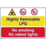 Highly Flammable LPG No Smoking Or Naked Lights&rsquo; Sign; Self-Adhesive Semi-Rigid PVC (600mm x 400mm)
